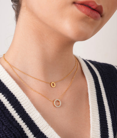 Dainty layered crystal circle necklace