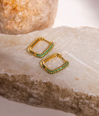 925 Silver Emerald Huggie Earrings