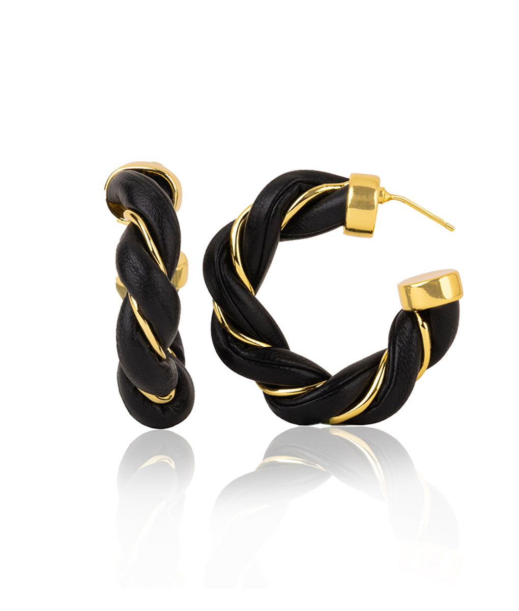 The Onyx Leather Hoops