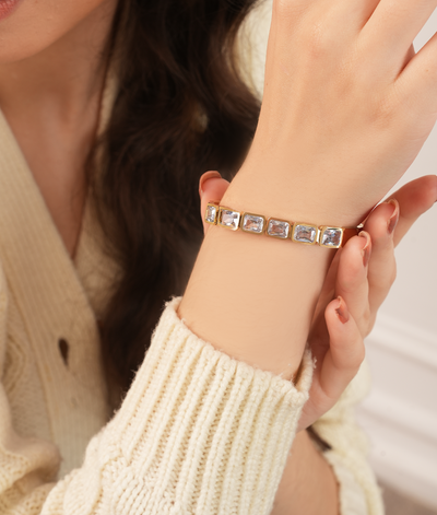 square zirconia golden bangle