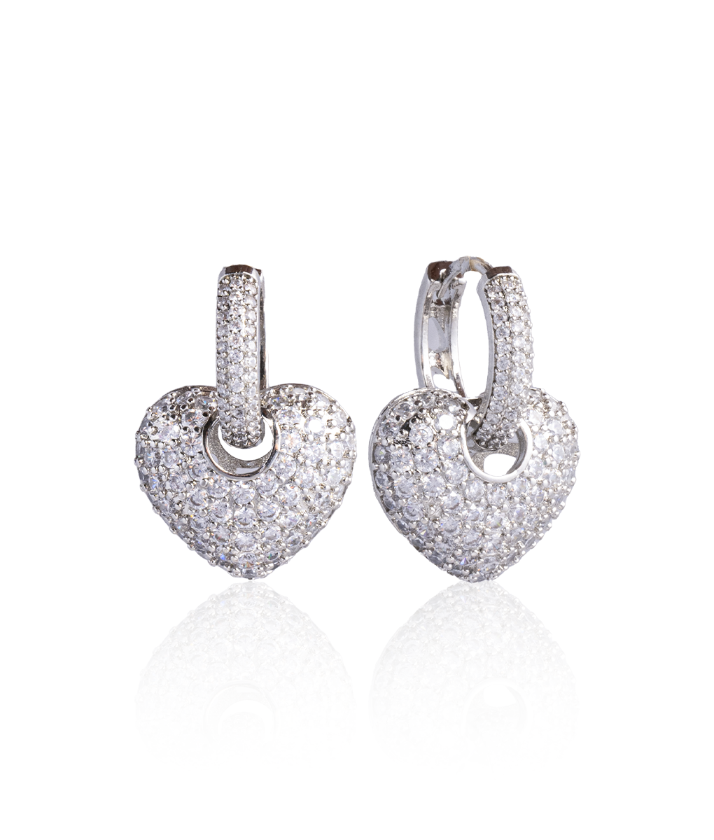 silver crystal heart earrings