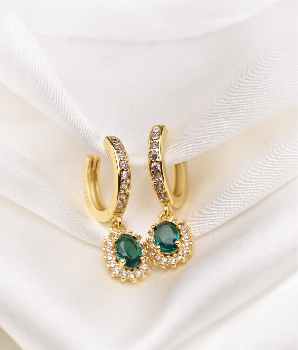 Oval emerald drop earrings