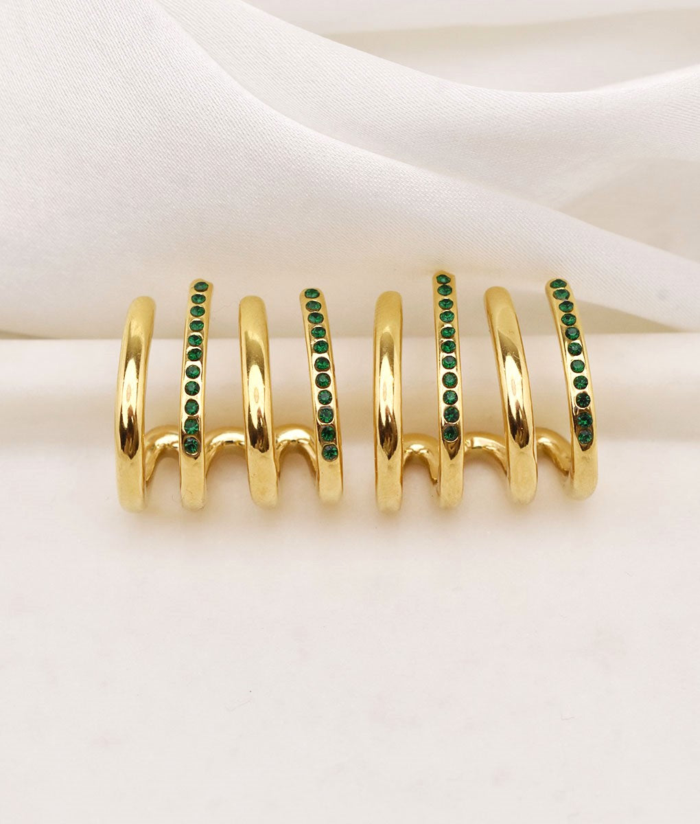 ribcage emerald faux double piercing studs