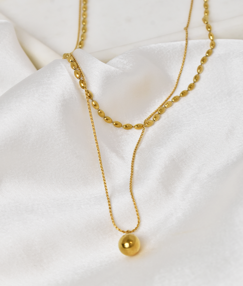 Gold beads layered necklace