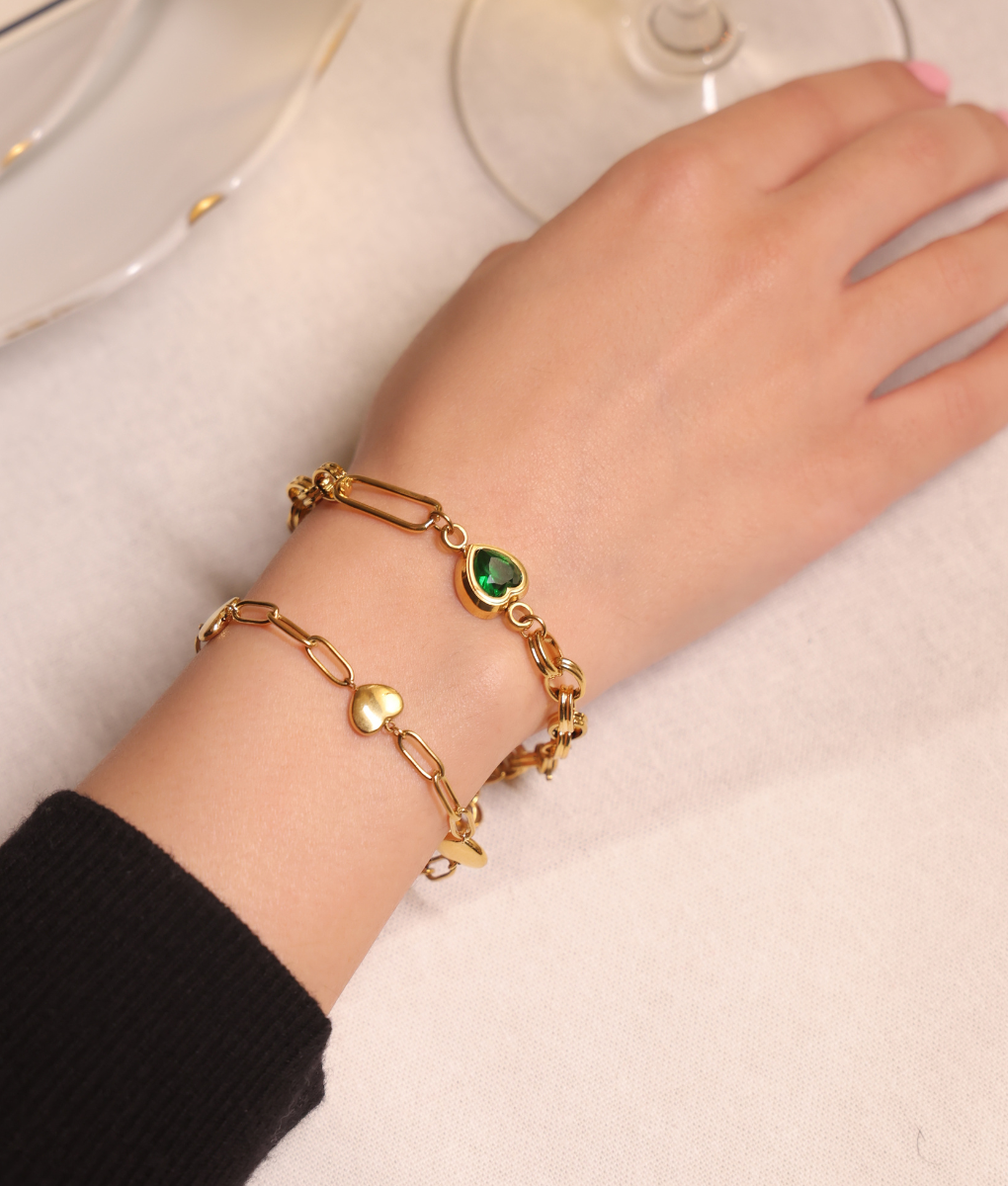 Emerald Heart Bracelet Set