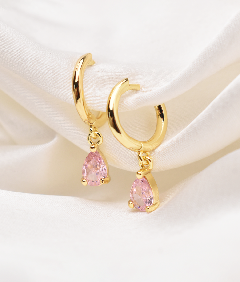 Pink pear drop earrings
