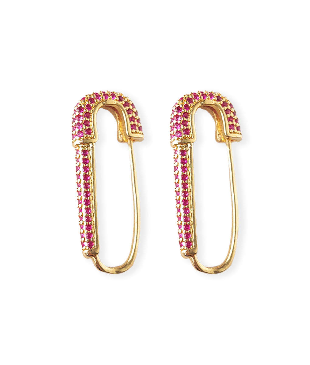Gold Ruby safety pin earrings