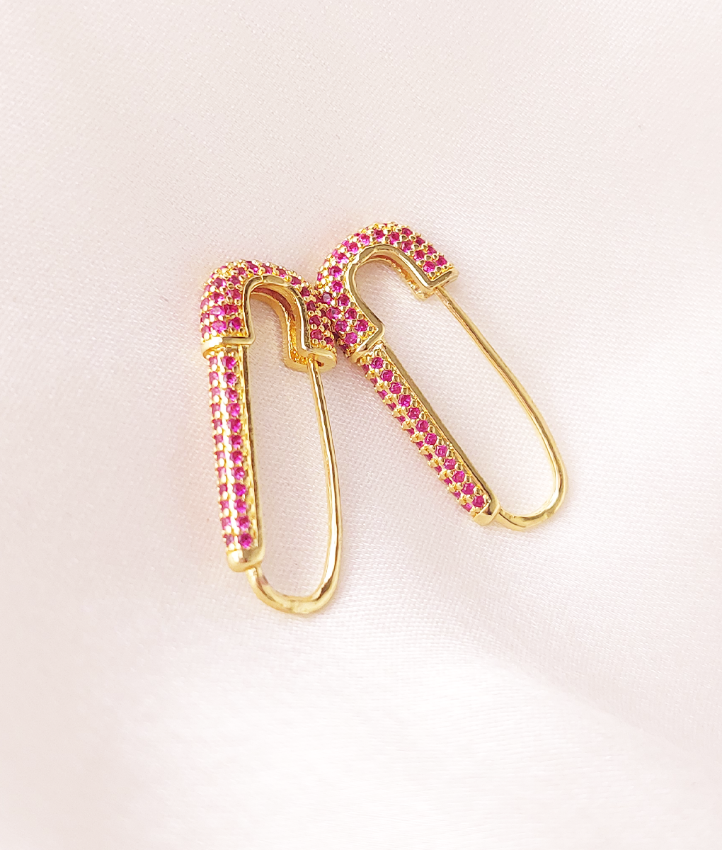 ruby safety pin earrings