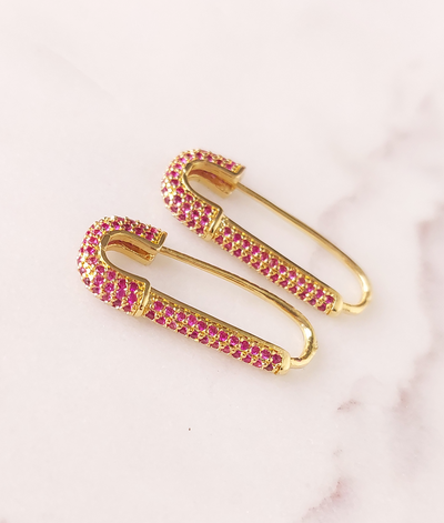 Ruby safety pin earrings 