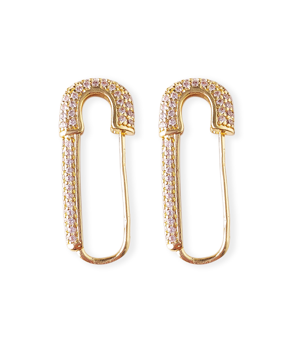 Cubic Zirconia studded safety pin earrings