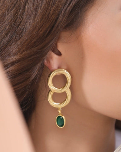 gold green crystal earring