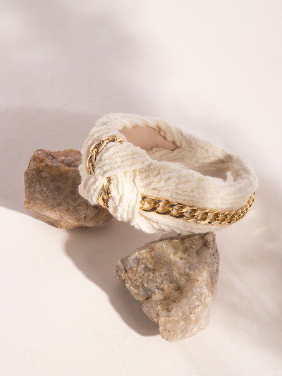 white knotted headband