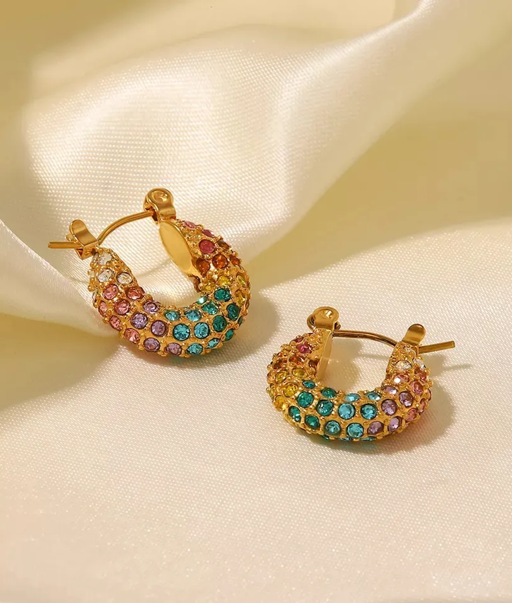 Rainbow Crystal Hoop Earrings So Fetch