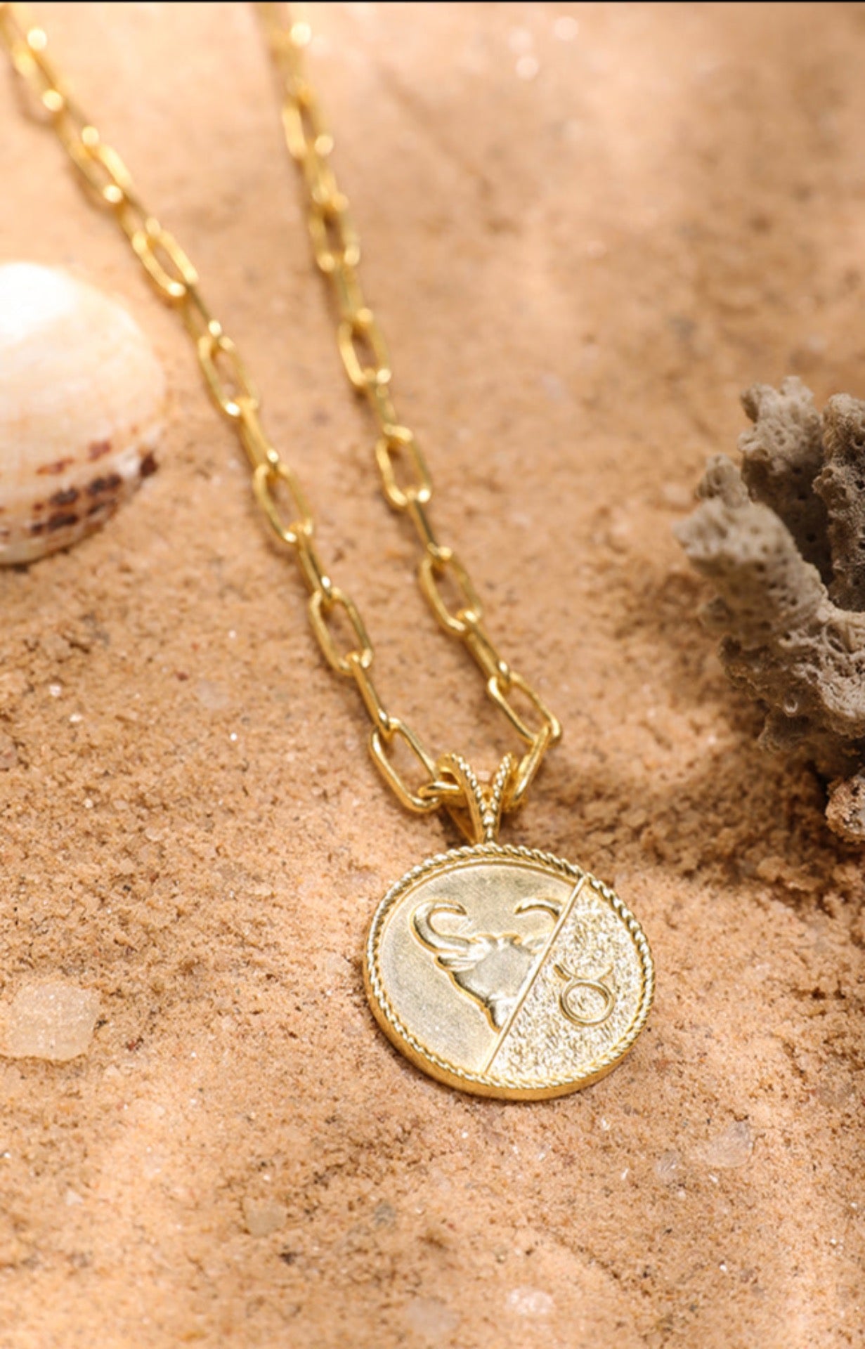 Taurus Zodiac Star Sign Disc Necklace Created with Zircondia® Crystals by  Philip Jones Jewellery